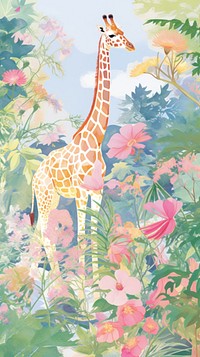 Giraffe in a garden wildlife outdoors painting.