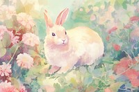 Rabbit in a garden painting drawing animal.
