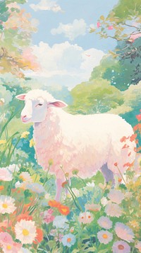 Sheep in a garden livestock outdoors painting.