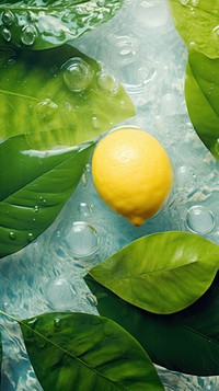 Tropical leaf and lemon fruit plant food.