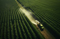 Spraying fertilizer outdoors tractor nature.