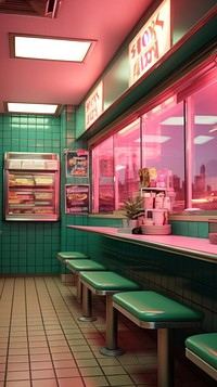 Inside fast food shop architecture illuminated accessories.