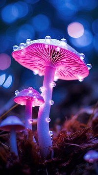 Pink mushroom neon fungus agaric plant.