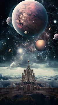 Cool wallpaper vintage clocktower planet space astronomy.