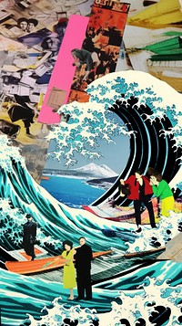 Tsunami painting collage comics.