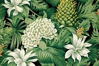 Vintage Hawaiian pineapples pattern green flower.