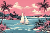 Vintage Hawaiian sailboat sea watercraft painting.