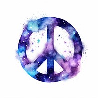 Peace Sign in Watercolor style galaxy purple white background.