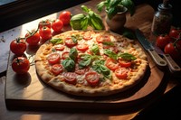 Pizza tomato basil table.