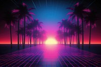 Retrowave sun and palm trees backgrounds outdoors sunset.