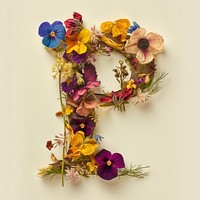 Alphabet P font flower art wreath.
