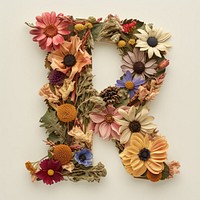 Alphabet R font flower art wreath.