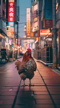 A yokohama chicken poultry animal street.