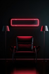 Neon sign on dark background with chair furniture light black.