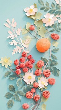 Colorful berry fruits craft raspberry flower plant.