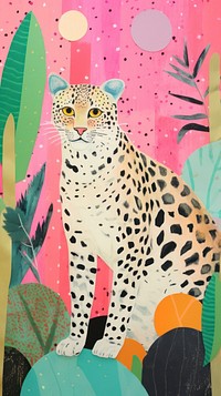 Colorful cat memphis craft wildlife leopard cheetah.