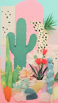 Colorful memphis shapes craft outdoors cactus nature.