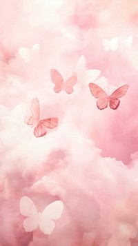 Pink watercolor wallpaper butterfly outdoors nature.