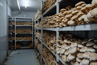 Mushroom cultivation factory bakery food arrangement.