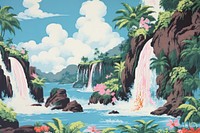 Hawaiian angels waterfall outdoors painting.