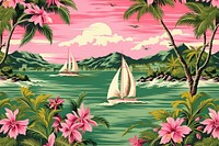 Hawaiian sailboat painting outdoors nature.