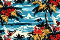 Hawaiian seagulls and palm trees wave pattern outdoors nature.