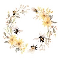 Bees border watercolor flower animal insect.