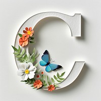 Letter C font butterfly flower art.