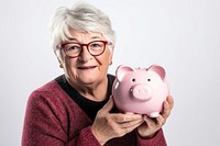 Woman holding his piggy bank glasses adult accessories.