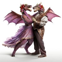 Happy smiling dancing couple Dragon dragon costume adult.