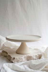 One piece of minimal ceramic pedestal cake plate table white tableware.