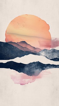 Sunset watercolor wallpaper landscape painting outdoors.