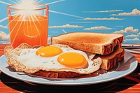 Breakfast with fried egg and bread toast breakfast food refreshment.
