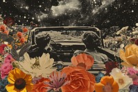 Paper collage of teenagers flower car art.