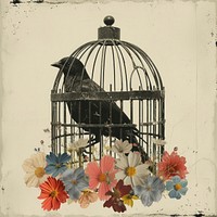 Bird in the cage animal flower art.