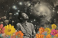 Paper collage of singer flower art portrait.