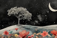 Paper collage of the big tree flower moon astronomy.