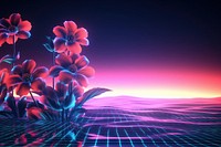 Retrowave flowers abstract graphics pattern.