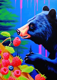 A bear eating berry raspberry painting mammal.