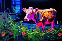 A cow eating grass livestock painting mammal.