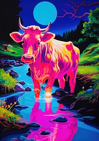 A cow eating water at the river livestock painting cattle.