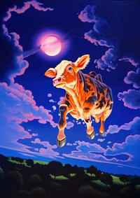 A cow flying outdoors painting animal.
