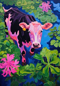 A cow in clean greenery painting livestock animal.
