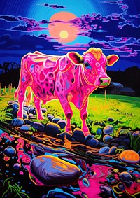 A cow in a farm purple livestock outdoors.