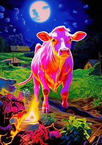 A cow in a farm livestock painting outdoors.