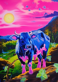 A cow in a farm purple livestock outdoors.