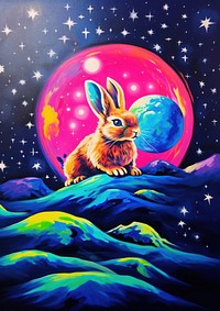 A cute rabbit on the moon painting animal rodent.