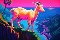 A goat on the cliff painting animal mammal.