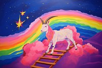 A goat on the sky painting mammal representation.