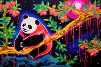 A panda eating tree painting art red.